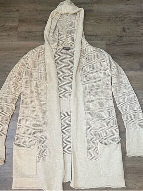 Eddie Bauer Cream Open-Knit Hooded Cardigan